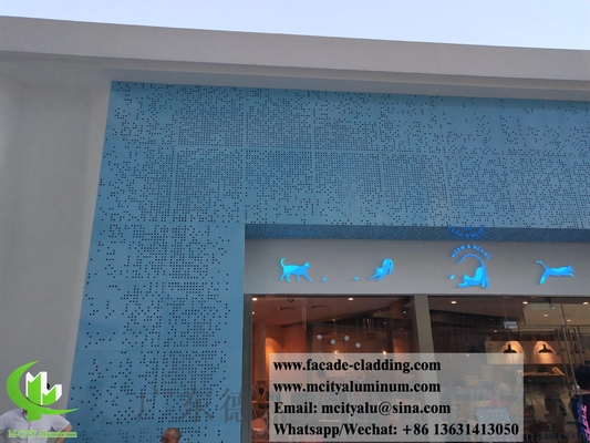 Fassata metallica con pannello per pareti di alluminio perforato rivestito con modello cavo PVDF di colore blu con luce a LED