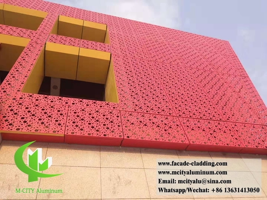 Perforazione di pareti solide rivestimento di alluminio facciata schermo metallico con modelli PVDF colore rosso