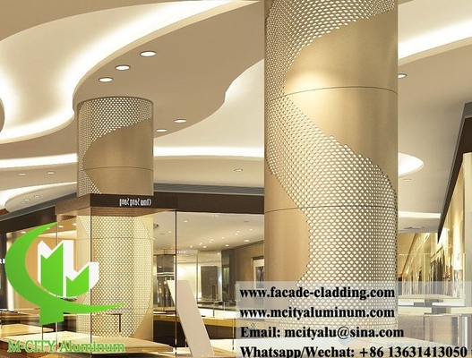 Rivestimento metallico per colonne foglio di alluminio perforato PVDF colore dorato per la decorazione degli interni