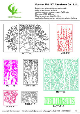 Prezzo buono Disegno di taglio laser CNC in alluminio rivestito in polvere a colori RAL personalizzato 1000x2000 mm per rivestimento di facciata in linea