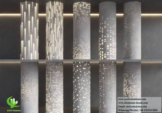 Prezzo buono Colonne in alluminio architettonico perforato verniciato a polvere su misura per facciate e strutture esterne in linea