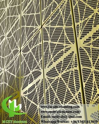 Prezzo buono Fassata in alluminio perforato di colore dorato con buchi rotondi e superficie rivestita di polvere per le pareti di costruzione in linea